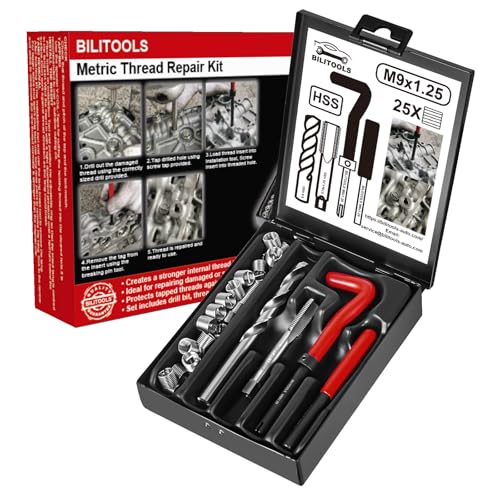 BILITOOLS M9x1.25 Helicoil Thread Repair Kit Metric, HSS Drill Heli Coil Repair Kit - size: M9 x 1.25, style: Metric