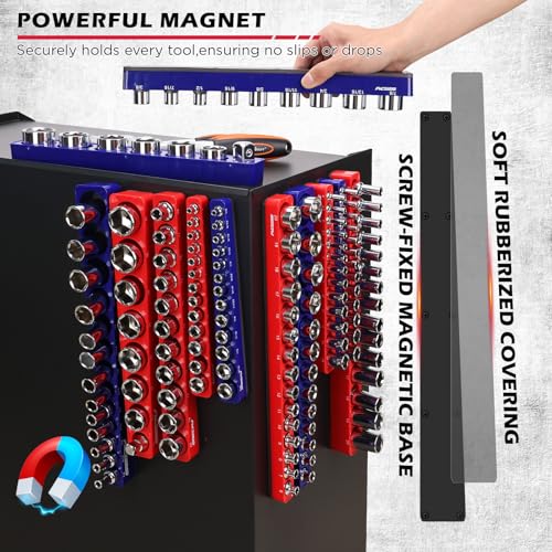 SEDY 12-Piece 1/4" 3/8" 1/2"-Drive SAE & Metric Magnetic Socket Organizer Set (Holds 143 Sockets) -Detachable Tool Tray with 5mm Magnetic Base for Garage/Home(Sockets Not Included) - style: 12-Piece Modular Trays (Holds 143)