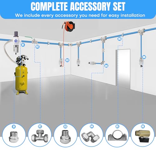 3/4 Inch x 200 FT Shop Air Line Kit, Compressed Air Piping System for Shop, Garage, HDPE Tubing and Aluminum Rapid Air System Includes Right Angle Fittings and Tee Fittings, Air Line Tubing Kit - size: 3/4" x 200ft