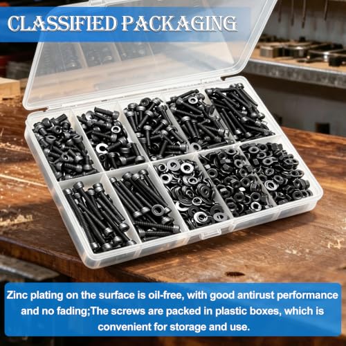 mxuteuk 720PCS M3 Screws Kit,M3×6/8/10/12/16/20mm M3 Screws Assortment Kits,12.9 Alloy Steel M3 Hex Socket Head Bolts Nuts Washers Set Suitable for 3D Printer,DIY - size: 720PCS M3