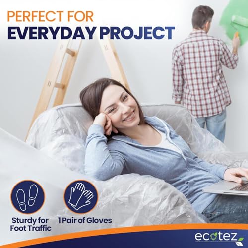 20 Pack 12 x 9 ft Extra Large Plastic Drop Cloth for Painting - size: 20 Pack-Standard