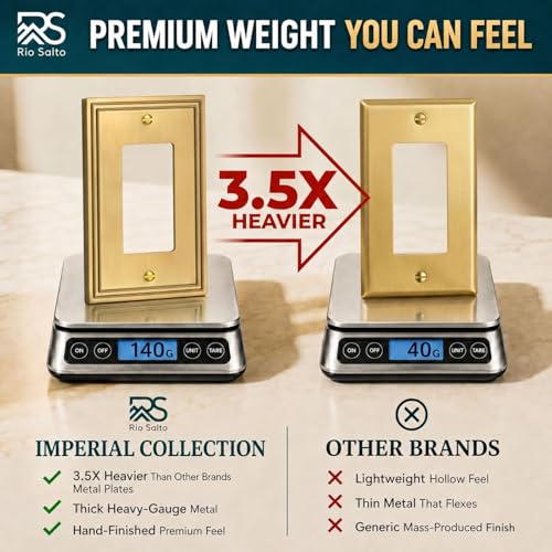 Rio Salto 2 Light Switch Cover Plate Gold Toggle Wall Plate Cover Brushed Brass Gold Metal Outlet Covers Double Switch Cover Light Switch Plate Wall Plates — Imperial Collection Midsize 5.00" X 5.00" - color: Brushed Gold, size: Toggle 2-Gang