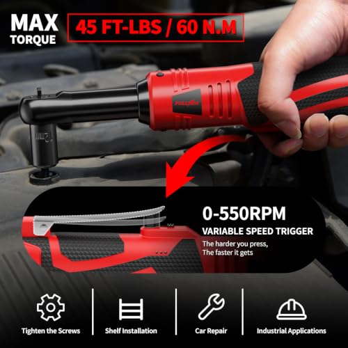 FULLYEA 3/8" Cordless Electric Ratchet Wrench Set, 45 Ft-lbs,Variable Speed