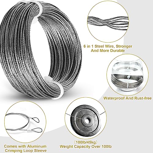 MAPVOLUT 88Pcs Heavy Duty Picture Hanging Wire Kit, Include 50Ft Stainless Steel Wire Picture Hanging for Photo Mirror Frame, up to 110lbs, D Ring, Picture Hangers, Screws, Hanging Hooks, Nails, Level - style: Picture Hanging Wire Kit