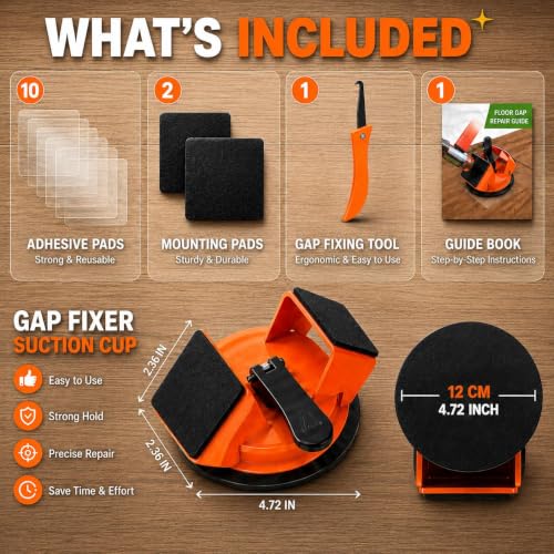 Premium Floor Gap Fixer Tool for Laminate & Vinyl Plank Flooring Heavy Duty Puller with Suction Cup 45° Iron Striking Surface Hardwood Gap Repair Filler Tool for LVP LVT Floating Floors.