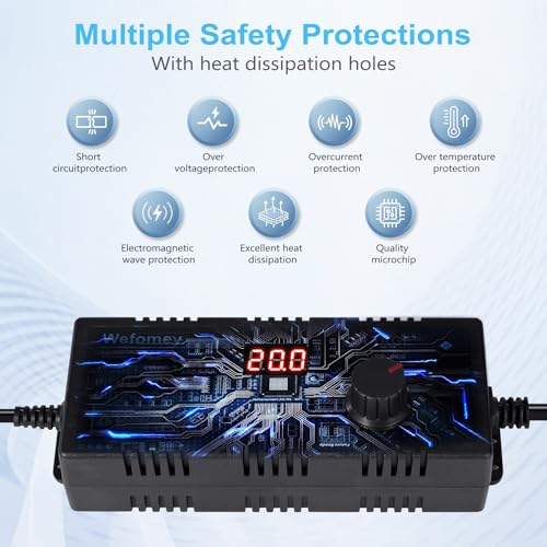 Universal Power Supply 3V~24V 6A 144W Adjustable Variable 3V 5V 9V 12V 18V 20V 24V AC/DC Adapter Charger, 100V-240V AC to DC Converter with 14 Tips, Polarity Converter and 4-Way Power Splitter Cable - style: 3~24V6A 144W