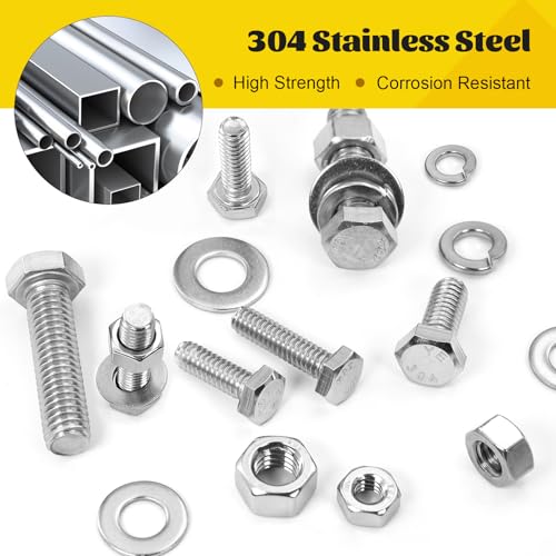 224PCS 1/4-20 Hex Bolts and Nuts Assortment Kit, 304 Stainless Steel - size: SS 1/4-20 224pcs