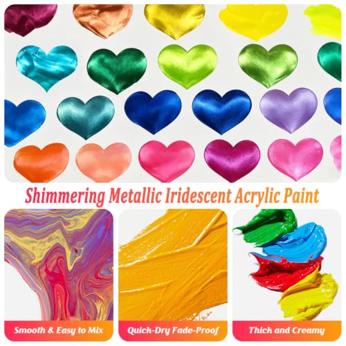 Caliart 24 Chameleon Colors Iridescent Acrylic Paint Set with 12 Brushes ﻿ - color: Iridescent, size: 2 Fl Oz (Pack of 24)