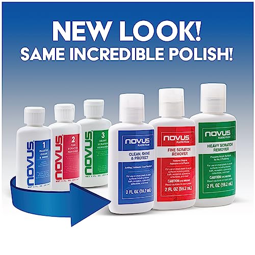 NOVUS-PK1-2 | Plastic Clean & Shine #1, Fine Scratch Remover #2, Heavy Scratch Remover #3 and Polish Mates Pack | 2 Ounce Bottles - size: 2 Ounce