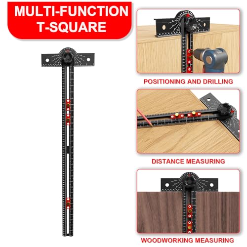 29 Inch Woodworking T Square Ruler, Aluminum Alloy, Adjustable Angle 15-165° Measurement Tool, Precision Drilling Positioning Guide for Carpentry, Drafting, Contractor, Scribe Crafting, Drywall - color: 29.3in black