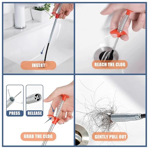 32-Inch Flexible Drain Hair Remover with 4-Claw Grabber for Sink and Shower - style: 32 IN