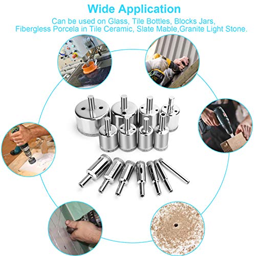 15 Pcs Diamond Drill Bits for Ceramic, Diamond Hole Saw Drill Bit Set Kit, Premium Glass Drill Bit for Bottles,Pots, Marble, Granite Stone, Tile Cutting 0.23 Inch - 2 Inch（6mm - 50mm） YLYL - size: 0.23 Inch - 2 Inch（6 mm - 50 mm）