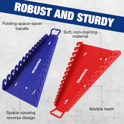 WORKPRO Magnetic Wrench Organizer, 15-Slot Gripper Wrench Holder - style: 15-Slots Wrench Organizer(2PC)