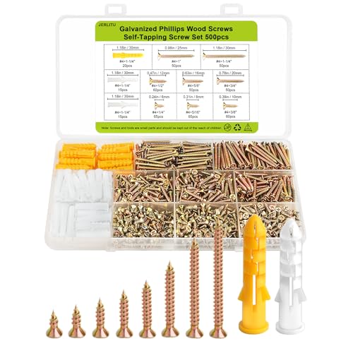 #4 Wood Screws Set, 500pcs Flat Head Self Tapping Short Screws Kit - color: M3-Zinc, size: 500PCS