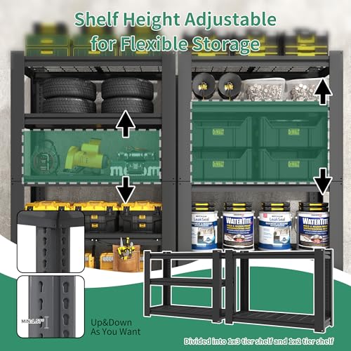 72" H Garage Shelving, Garage Shelves Heavy Duty, 5 Tier Adjustable Storage Shelves for Warehouse, Basement, Workshop, Kitchen, Require Assembly, 16''D*35.5''W*72''H, Black - color: Black, size: 16"D*35.5"W*72"H