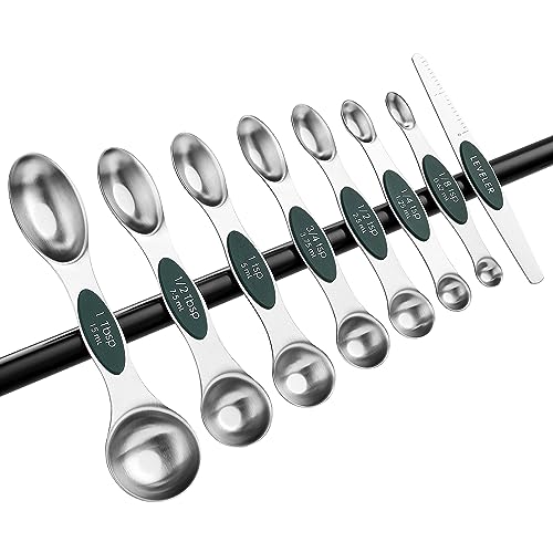 Spring Chef Stainless Steel Magnetic Measuring Spoons Set of 8, Pine Green - color: Pine Green, size: 1-Pack