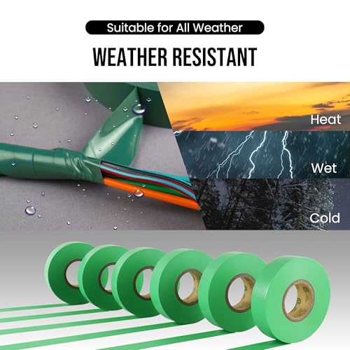 Lichamp 10-Pack Light Green Electrical Tape Waterproof, 3/4 in x 66ft, UL