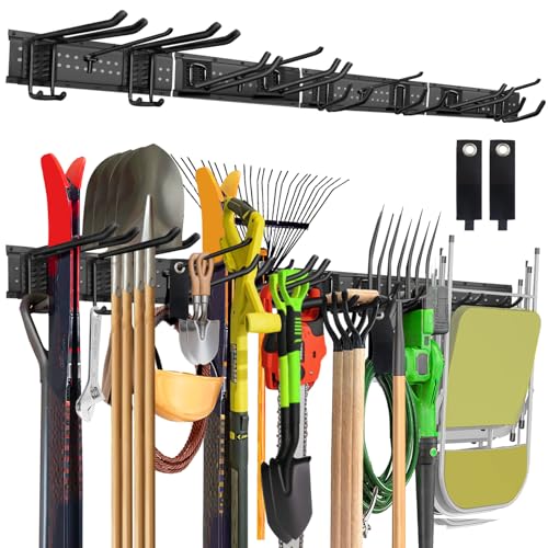 Garage Tool Organizer Wall Mount, 64in Tool Rack, 560LBS Capacity - size: 64" 4 Panels & 12 Hooks