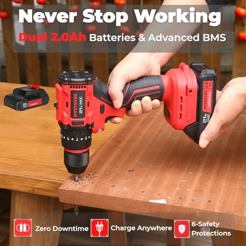 21V MAX Cordless Brushless Hammer Drill, Electric Power Drill Set