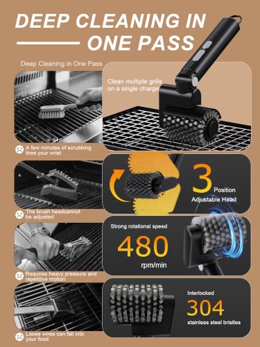 Electric Grill Brush, Cordless Automatic BBQ Grill Cleaner - color: Black