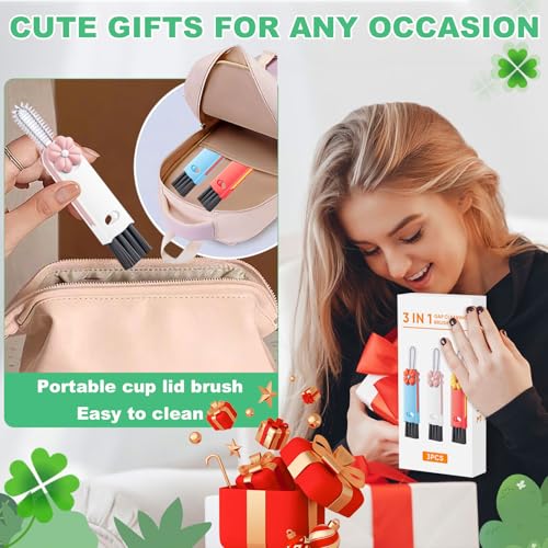 3 in 1 Cup Lid Cleaning Brush, Multifunctional Gap Cleaning Brush, Home Kitchen Crevice Brush, Portable Bottle Cleaner Brush for Cleaning Tight Spaces, Bottle Gaps, Travel Mug Caps(3 PCS) - color: Red, Pink, Blue(3pcs)