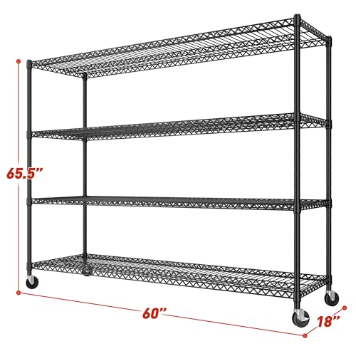REIBII Extra-Wide 60"W 4-Tier Wire Shelving with Wheels, 2399lbs for Garage - size: 4-Tier,60" W X 65.5" H X 18" D
