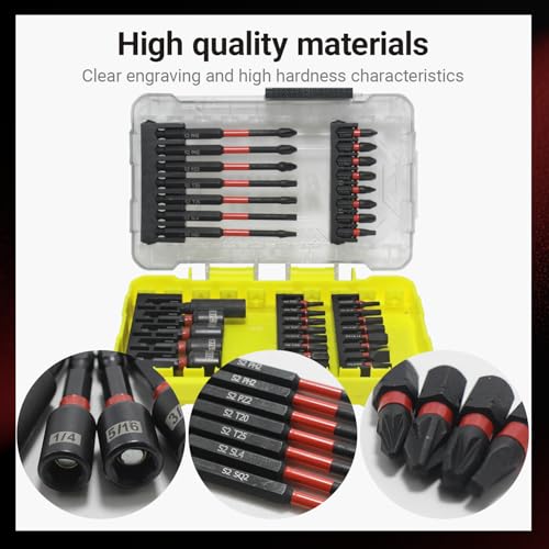 36-Piece Impact Driver Bit Set, Magnetic Nut Driver Set - color: Black