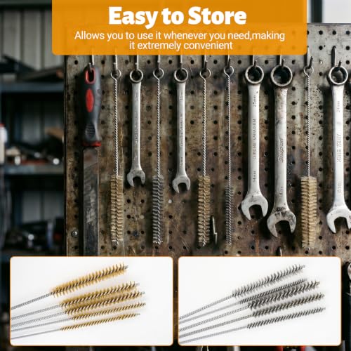 Tube Cleaning Brush,Brass Stainless Steel Engine Cleaning Brushes,12 inch Long Round Wire Pipe Cleaner for Deep Pipes (Yellow and Silver, 20 Pcs-5 Size) - color: Yellow and Silver, size: 20 Pcs-5 Size