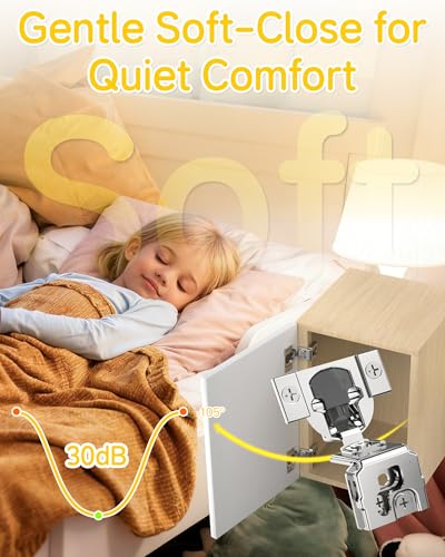 Onemake 80 Pack 1-1/2" Overlay Face Frame Soft Close Cabinet Hinges, 105° Concealed Hinge, Smooth Slow Self Closing, 3D Adjustable, Hidden Hardware Replacement for Kitchen, Wardrobe, Cupboard Door - size: 1-1/2"