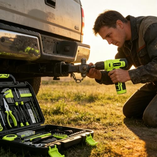 CARTMAN 150PCS 8V Cordless Drill Hand Tool Set, Green Household Repair Kit - color: Green