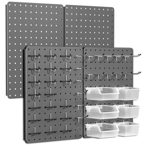 Steel Pegboard Tool Wall Organizer, 4 Pack 14.76 x 10.82 in, 6 Bins, Gray - color: Gun Gray, size: 14.76"x10.82"- 4 Pcs