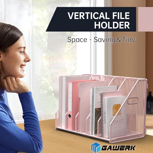 MINDEPOT Desk File Organizer Folder Holder with 5 Vertical for Office, Pink - color: Pink