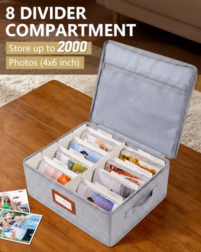 HULISEN Photo Storage Box, Photo Organizer for 2000 4x6 Pictures, Grey - color: Grey