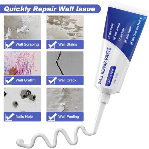 SEISSO Drywall Repair Kit, Wall Mending Agent*3(100g), Wall Patch*4, Scraper and Sandpaper*2, Wall Repair Paste Kit for Wall Cracks, Graffiti, Whitewall Hole Filler and Plaster Dent Repair - style: 3pcs wall paste