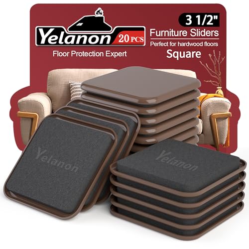 Furniture Sliders, 20 pcs-3 1/2” Square Brown Furniture Sliders for Carpet, Heavy Duty Furniture Movers Sliders, Reusable Furniture Moving Pads, Floor Protectors for Carpet - size: 20pcs 3.5"brown