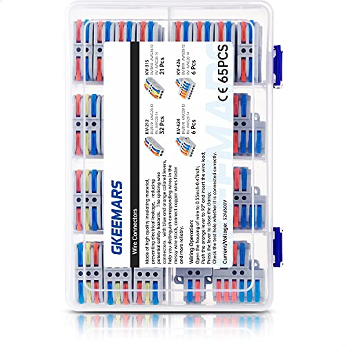 65 Pcs Compact Wire Splicing Connectors Assortment Pack, Multi-Conductor Lever Quick Wiring Terminals AWG 28-12