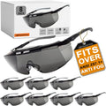 HTS HUNTERSKY ANSI Z87.1+ Anti Fog Fit Over Eyeglasses Safety Glasses Up to 1.88 inch 99.9% UV Protection OTG Lab Goggles - color: 3906s Black-gray / Gray Lens - 8 Pack