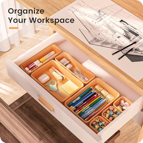 A-LUGEI【𝟰𝟲𝗣𝗖𝗦】【5 Size】Tool Box Organizer Tray Divider Set, 【Orange】 Desk Drawer Organizer,Garage Organization and Storage Toolbox Accessories Rolling Tool Chest Cart Cabinet WorkBench Part - color: Orange