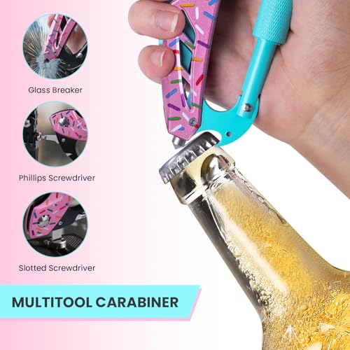 FUNBRO 6-in-1 Multitool with Folding Pocket Knife, Bottle Opener - color: Macaron