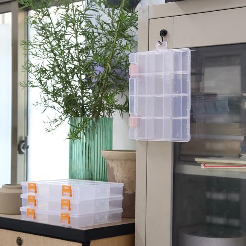 4 Pack 12 Grids Clear Plastic Storage Box with Dividers, Transparent Organizer Container Case for Small Parts, Bead, Button, Jewelry, Diamond, Craft Supplies,Sewing Kit, DIY Accessories - size: 12 Grids