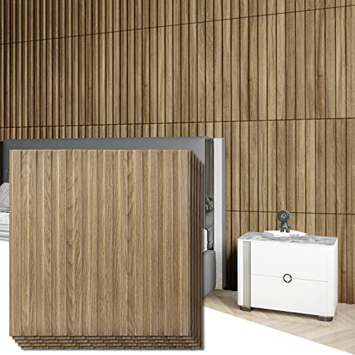 Art3d 3D Fluted Textured Slat Wall Panels, 19.7 x 19.7 in, 12-Pack, Walnut | PVC, Waterproof, Scratch Proof, Wipeable, Break-Proof, Ideal for Home, Office and Commercial Spaces - color: Square - Walnut, size: 19.7 x 19.7in.