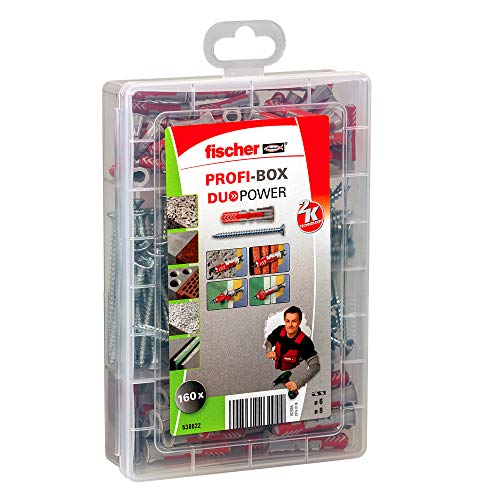fischer PROFIBox DuoPower Assortment Box with 6x30 and 8x40 Universal Wall Anchors and PZ Screws for Concrete, Hollow Materials and Drywall - 80 Anchors & 80 Screws