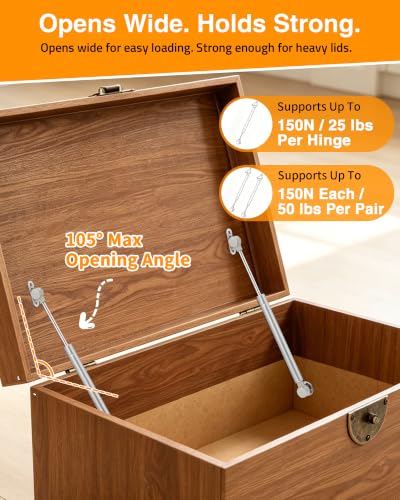 2 Pack Toy Box Hinges Soft Close 15 inch, 150N Gas Strut Slow Close Hinges - color: Silver