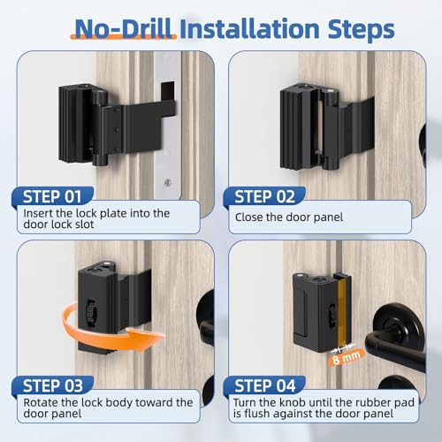 Portable Door Lock, Door Reinforcement Lock, Black-1PC