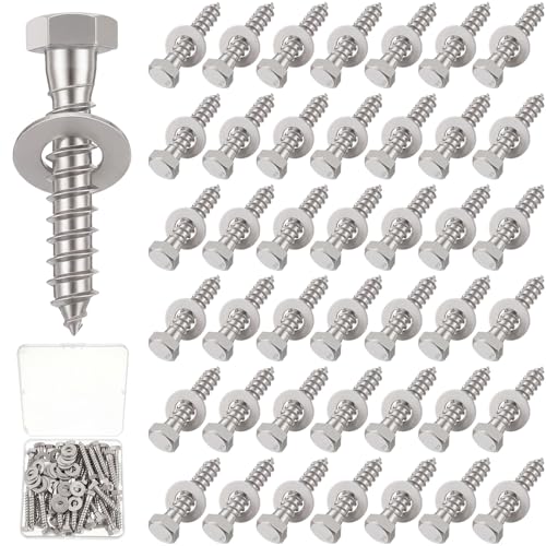 Zonon 50 Pcs 1/4" x 2" Hex Lag Bolts 304 Stainless Steel Silver Lag Screws 50 Screws and 50 Washers Industrial/Commercial Grade - color: Silver, size: 1/4" X 2"