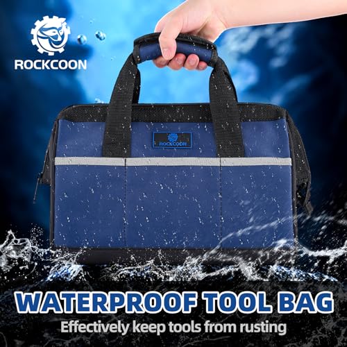 Tool Bag 13'', Wide Mouth Tool Organizer for Tool Storage, Heavy Duty and Water Proof, Blue & Black - size: 13 inch