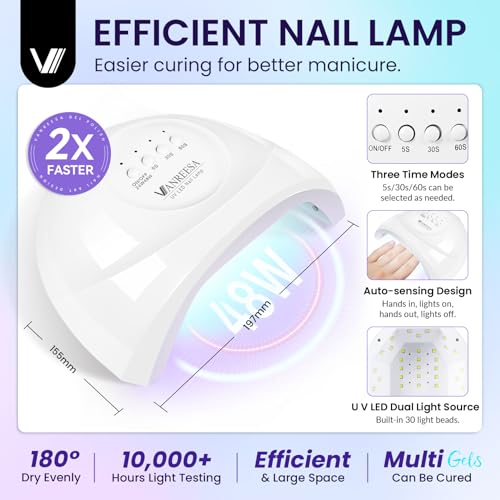 VANREESA Gel Nail Polish Kit with U V Light 53 Pcs Gel Polish Nail Set 36 Trendy Colors Nail Polish Set + Base and 4 Effects Top Coat with Manicure Tools Complete Nail Kit Gifts for Women Girls - color: Fantasy Party