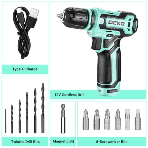 Cordless Drill：DEKOPRO 12V Power Drill Set 800RPM Electric Drills Small Drills with 3/8-inch Keyless Chuck and Portable Tool Set Gift Box (Turquoise) - color: Turquoise