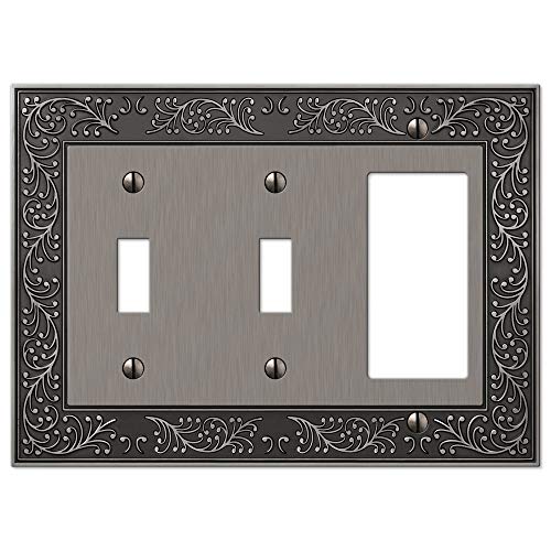 Amerelle 43TTRAN English Garden Wallplate, 2 Toggle / 1 Rocker, Cast Metal, Antique Nickel, 1-Pack - color: Antique Nickel, size: 2 Toggle / 1 Rocker