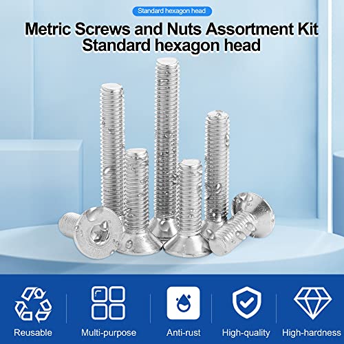 NINDEJIN 580 PCS M2 M3 M4 M5 Metric Hex Socket Button Head Screw Bolts Kit - size: 580 Hex Flat Head Socket Screws Nuts
